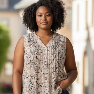 Rose & Olive Beige and Black Snake-Print Sleeveless Top- Size 2X, Never Worn